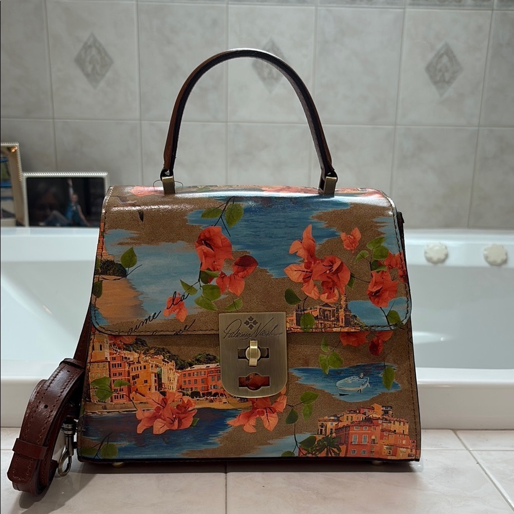 Patricia Nash Chauny Leather Handle Satchel/ Shoulder Strap in Fr. Riviera Print